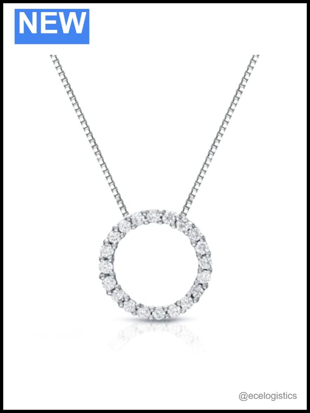 14k White Gold Diamond Circle Pendant Necklace